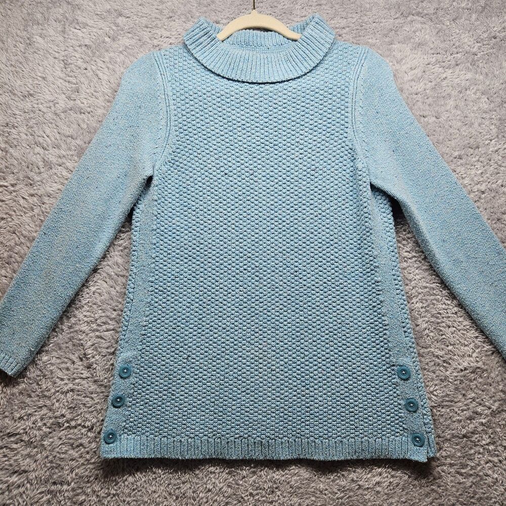 Talbots Blue Waffle Knit Sweater Size Small Petite Pullover Button Detail